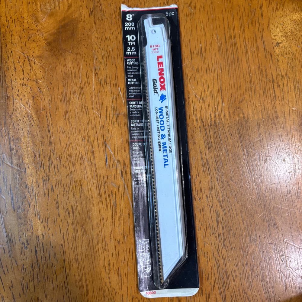 Lenox Gold 8in 10 TPI Reciprocating Saw Blades Wood & Metal 5 Pack 10803